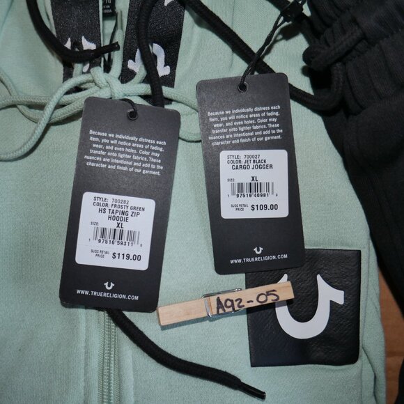 True Religion Mens Logo Tape Sweatsuit Size XL Fleece Tracksuit Frosty Green NWT - Picture 2 of 9